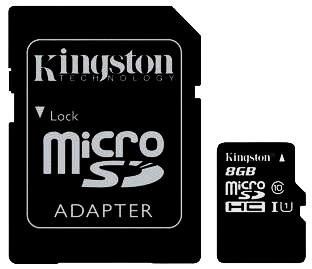MicroSD HC 8GB Kingston class 10 s adaptérem