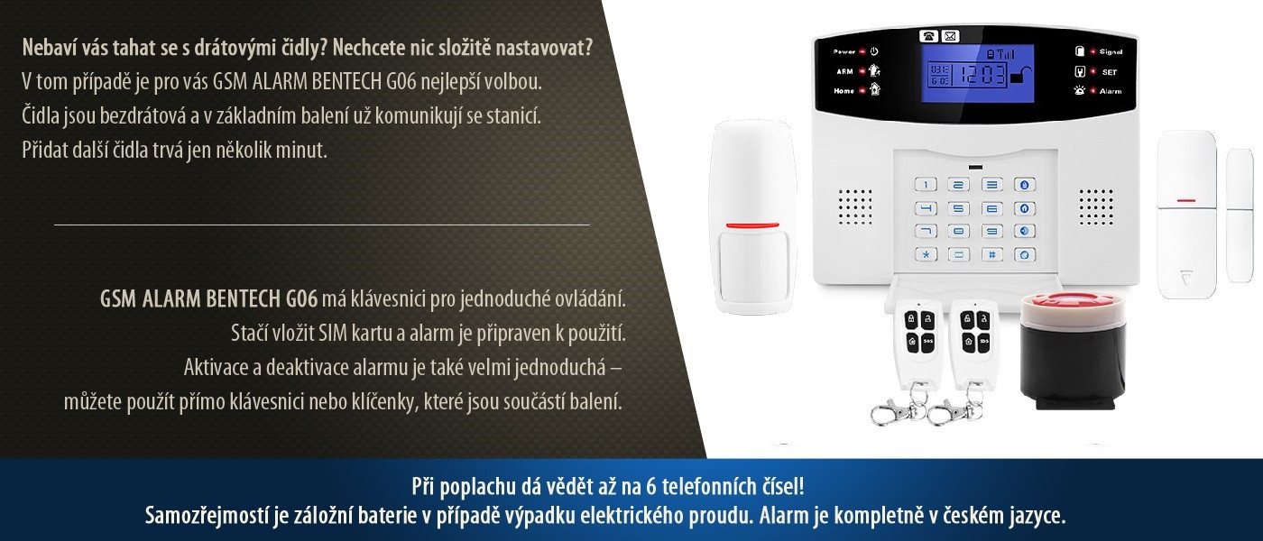 GSM bezdrátový alarm BENTECH G06