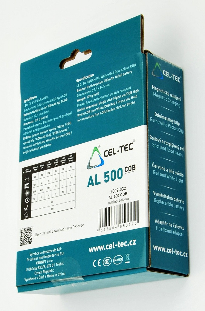 Nabíjecí úhlová čelovka CEL-TEC AL500 COB