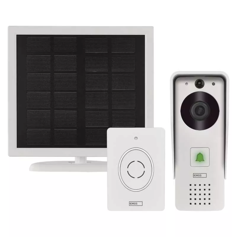 Domovní bezdrátový bateriový videozvonek EMOS IP-09D s Wi-Fi a solárním panelem