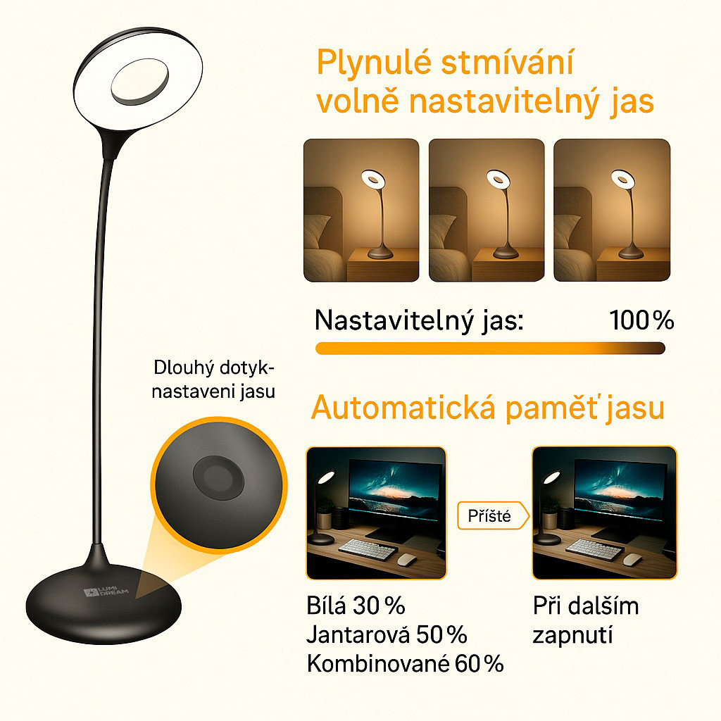 LED lampička na čtení bez modré složky LumiDream Aura - Red/Black